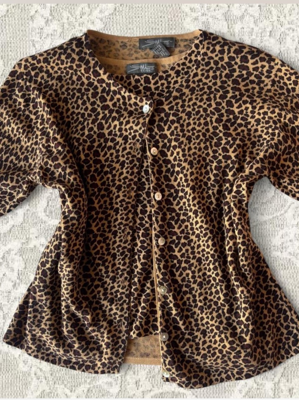 Vintage SML Leopard Print Two Piece Set - Cardigan Shell + Tank Top Knit Small